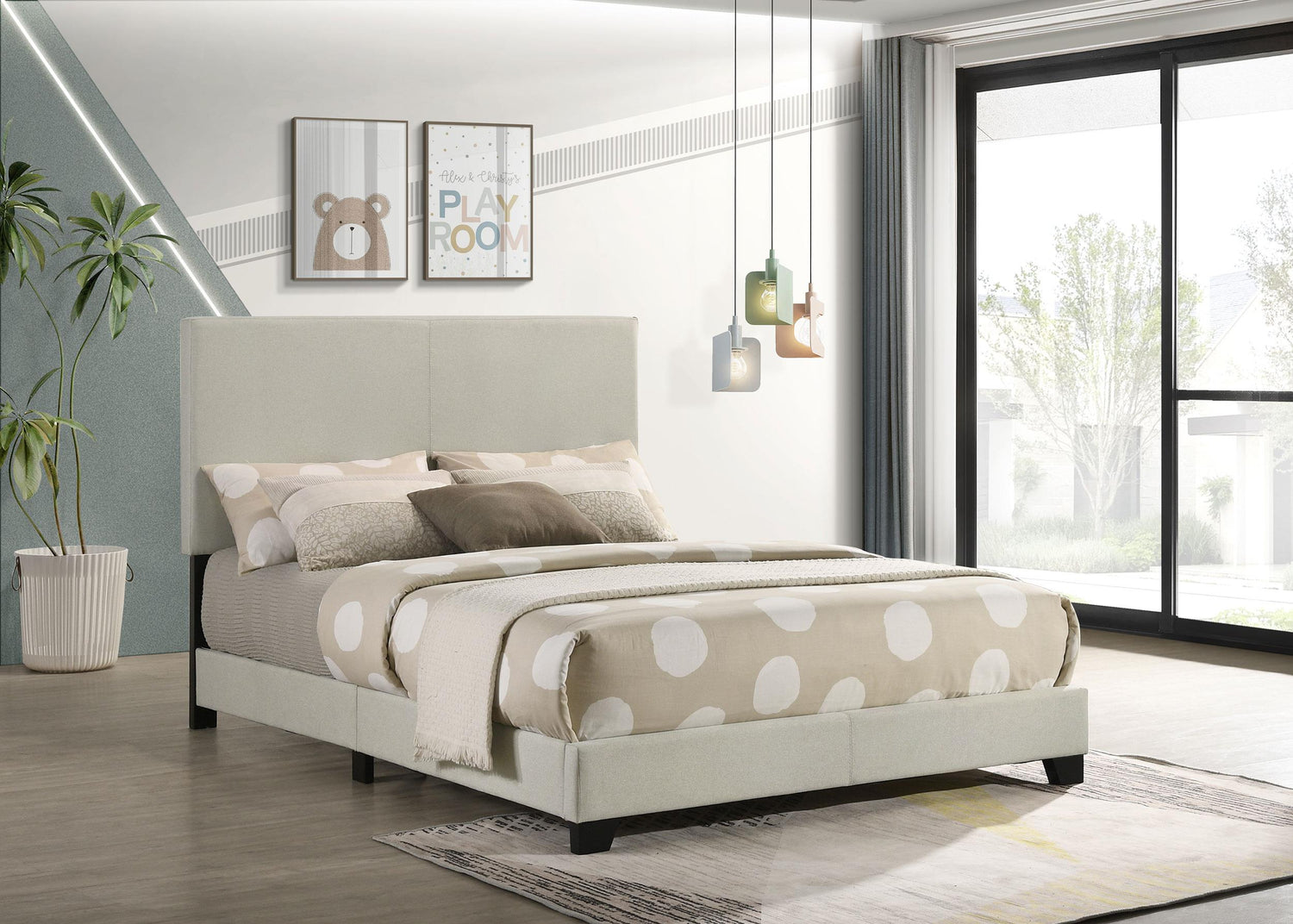 Dorian Fabric Upholstered Full Panel Bed Cream - 300852F