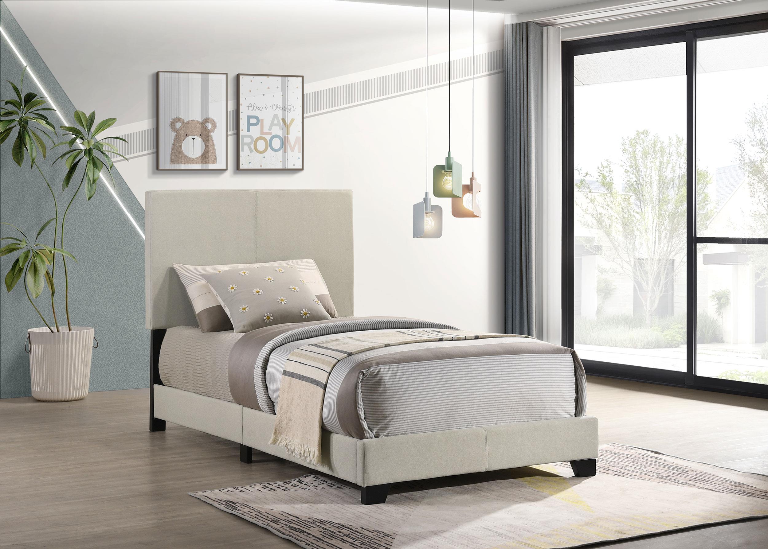 Dorian Fabric Upholstered Twin Panel Bed Cream - 300852T