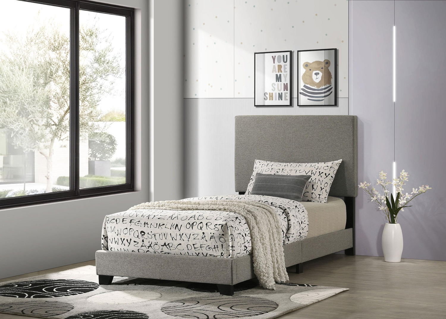 Dorian Fabric Upholstered Twin Panel Bed Taupe - 300851T