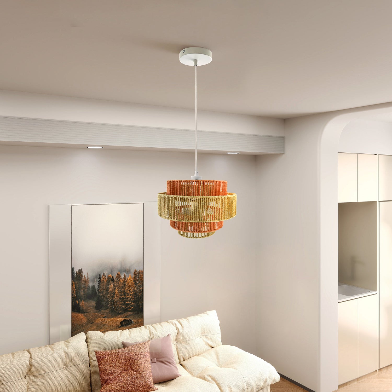 Dorset Pendant Lamp - White and Natural/Terracotta - PNL04102401