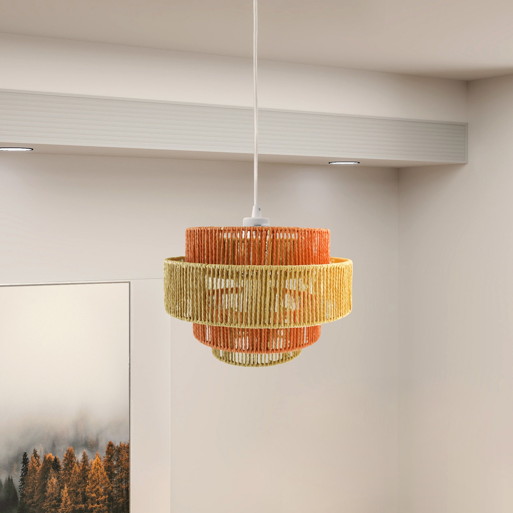 Dorset Pendant Lamp - White and Natural/Terracotta - PNL04102401