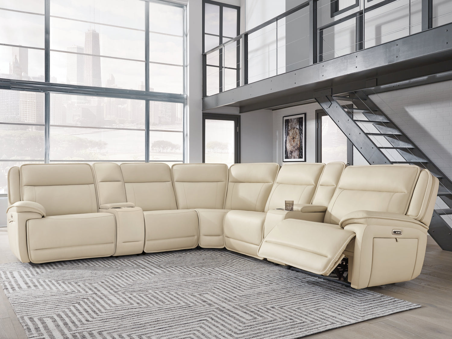 Double Deal Almond 7-Piece Reclining Sectional with 2 Consoles - U13001S9