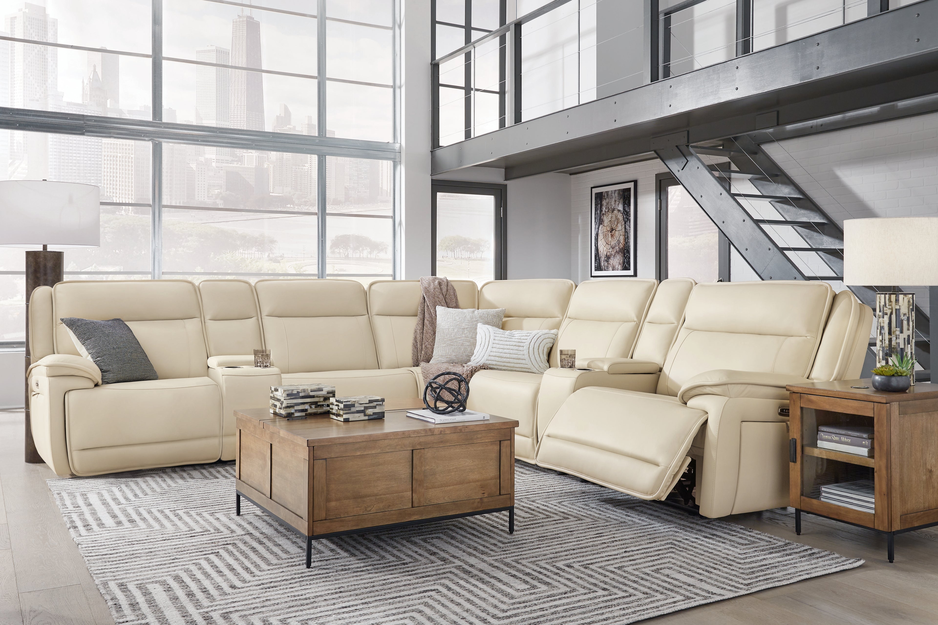 Double Deal Almond 7-Piece Reclining Sectional with 2 Consoles - U13001S9