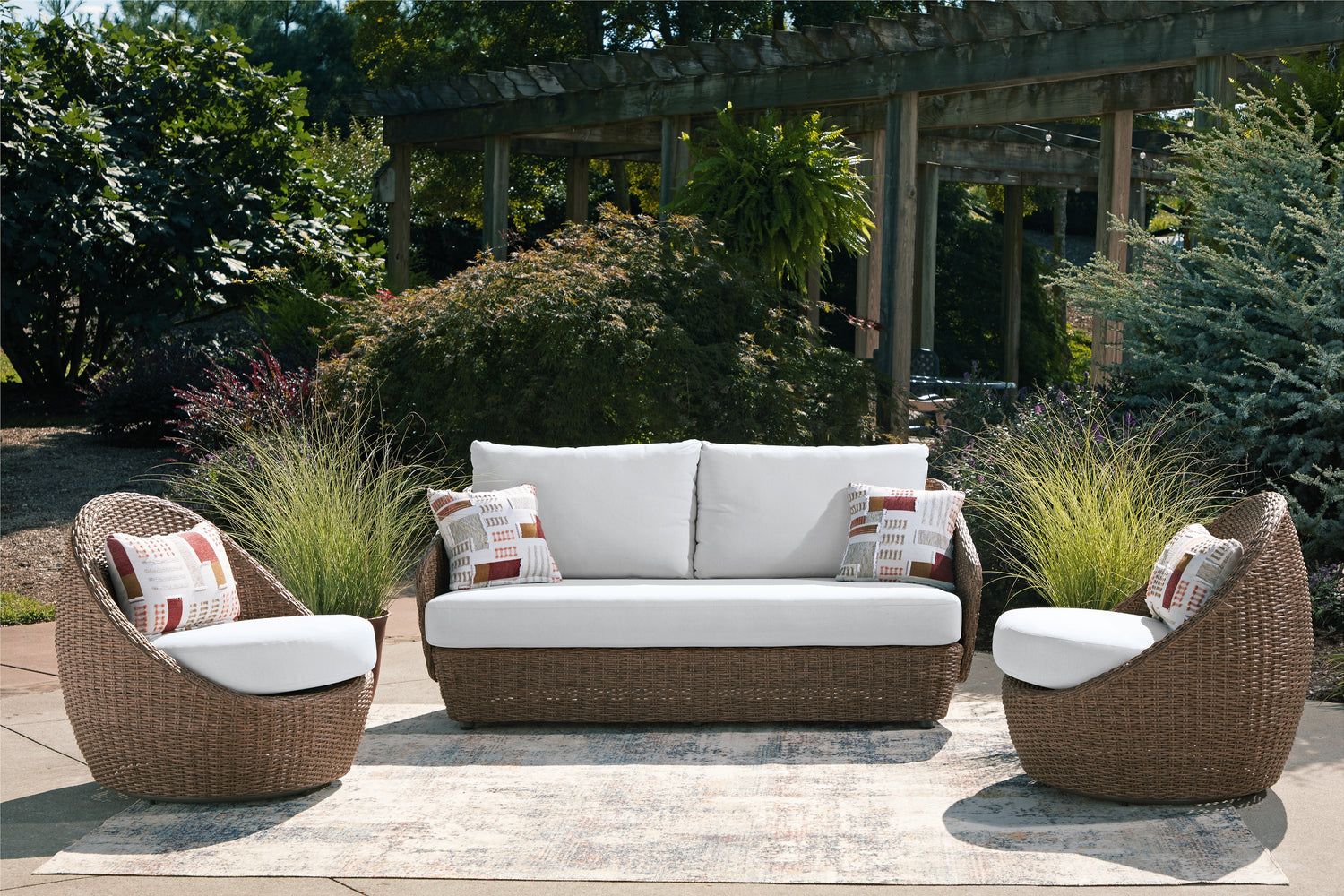 Double Point Beige Outdoor Loveseat/2 Swivel Chairs (Set of 3) - PCP503-070