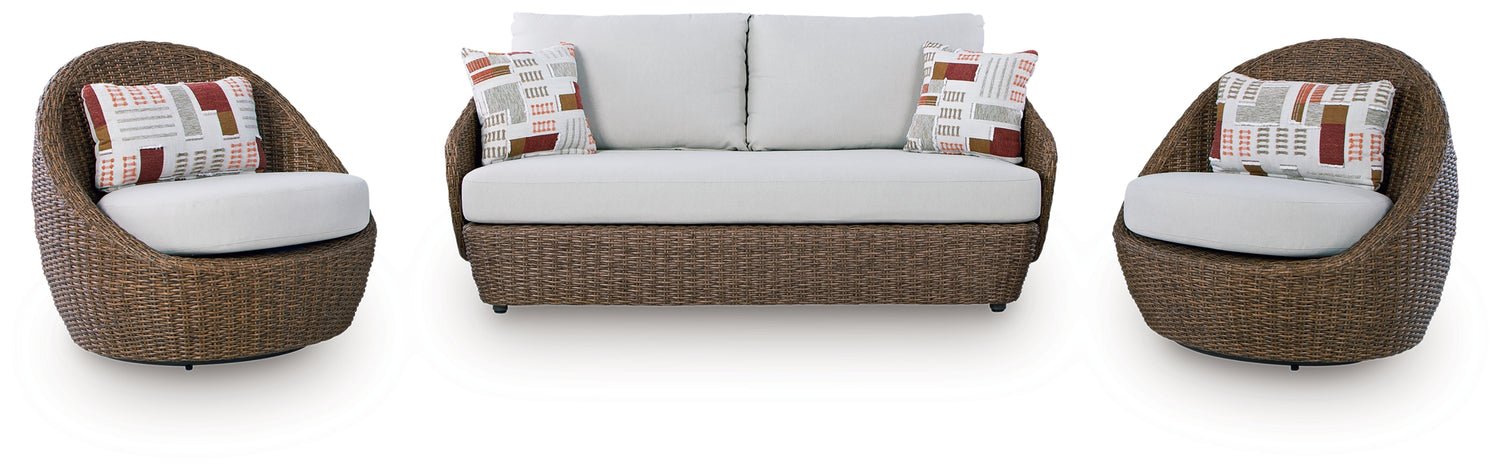 Double Point Beige Outdoor Loveseat/2 Swivel Chairs (Set of 3) - PCP503-070