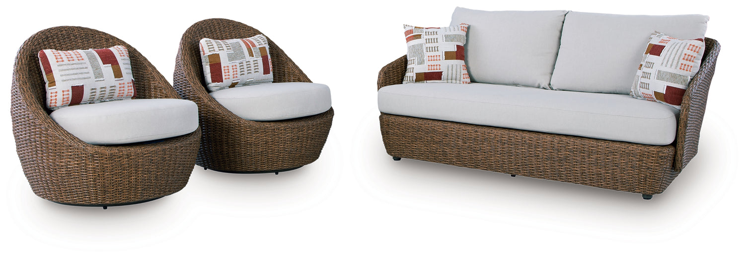 Double Point Beige Outdoor Loveseat/2 Swivel Chairs (Set of 3) - PCP503-070