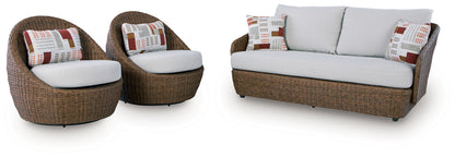 Double Point Beige Outdoor Loveseat/2 Swivel Chairs (Set of 3) - PCP503-070