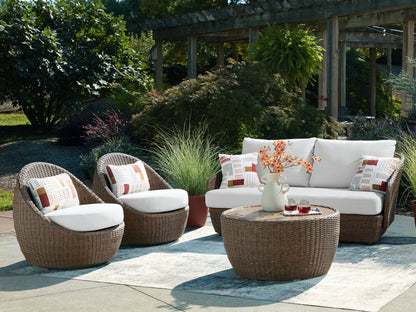 Double Point Beige Outdoor Seating Set from Ashley - Luna Furniture