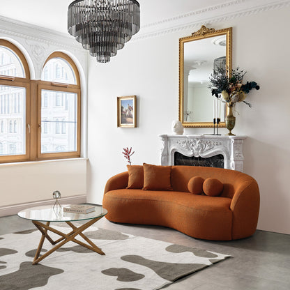 Drake Burnt Orange Japandi Style Curvy Boucle Sofa - SOF02600603