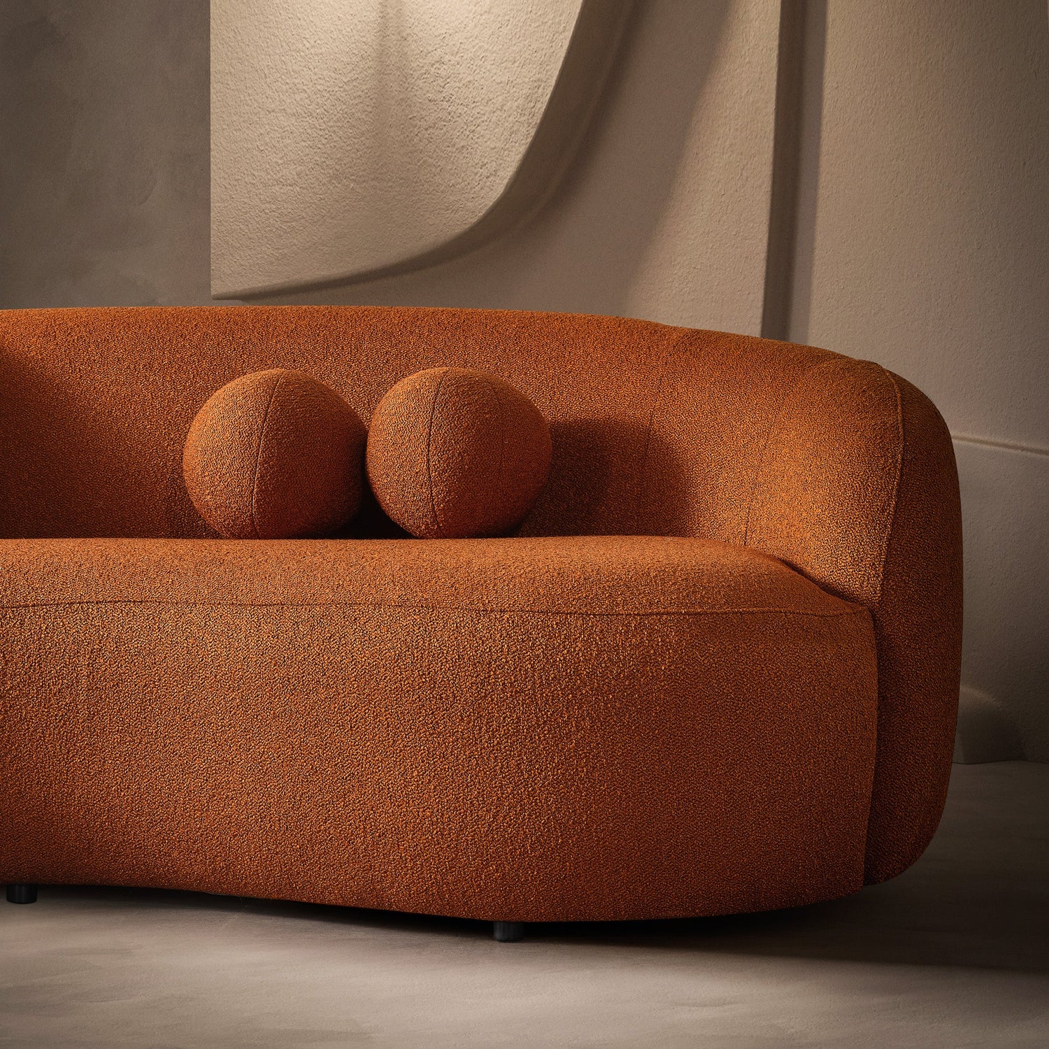 Drake Burnt Orange Japandi Style Curvy Boucle Sofa - SOF02600603