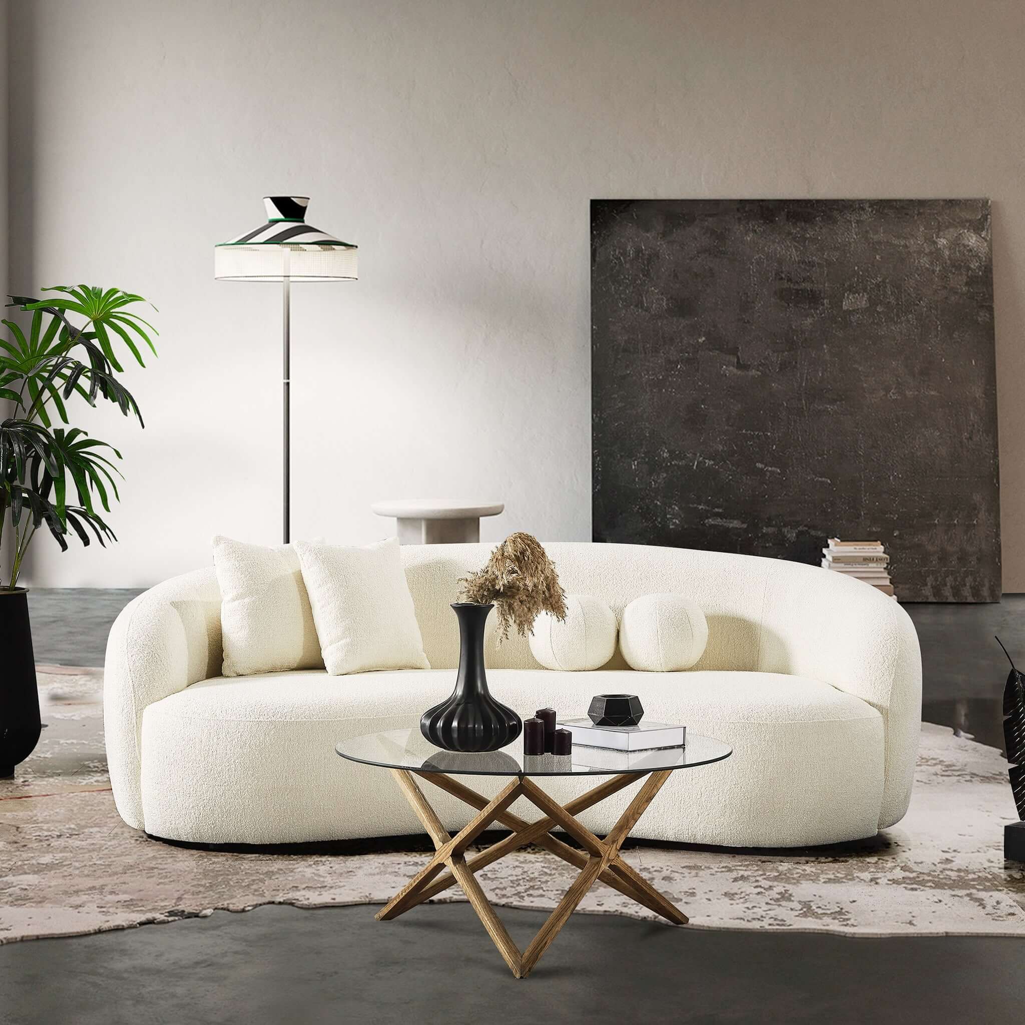 Drake Japandi Style Curvy Boucle Sofa - SOF02600601