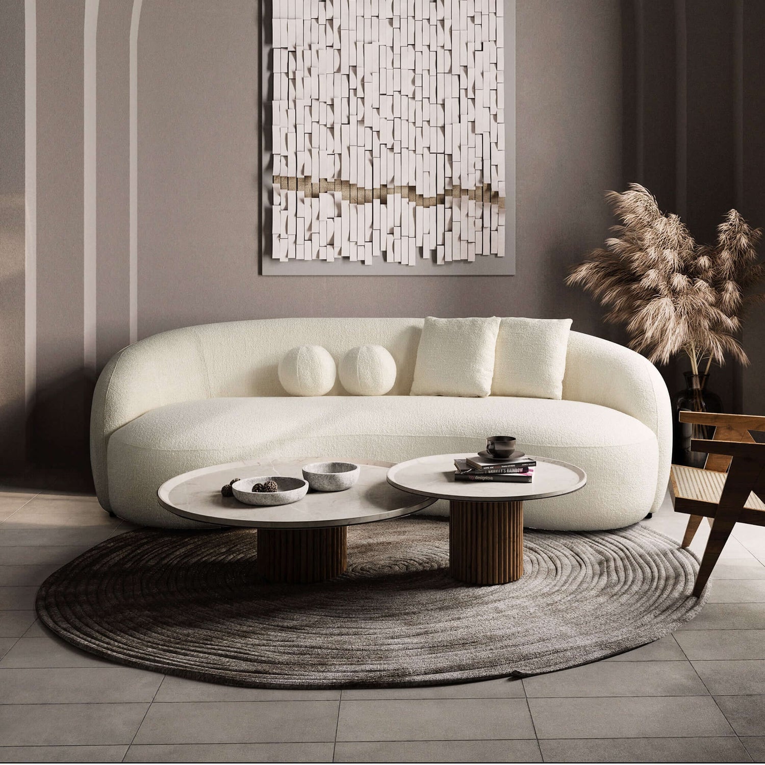 Drake Japandi Style Curvy Boucle Sofa - SOF02600601
