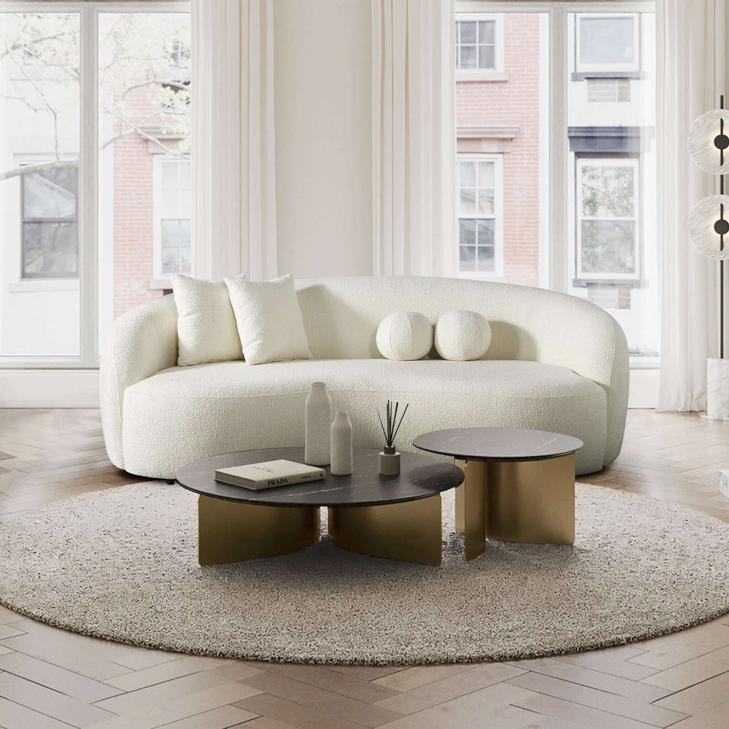 Drake Japandi Style Curvy Boucle Sofa - SOF02600601