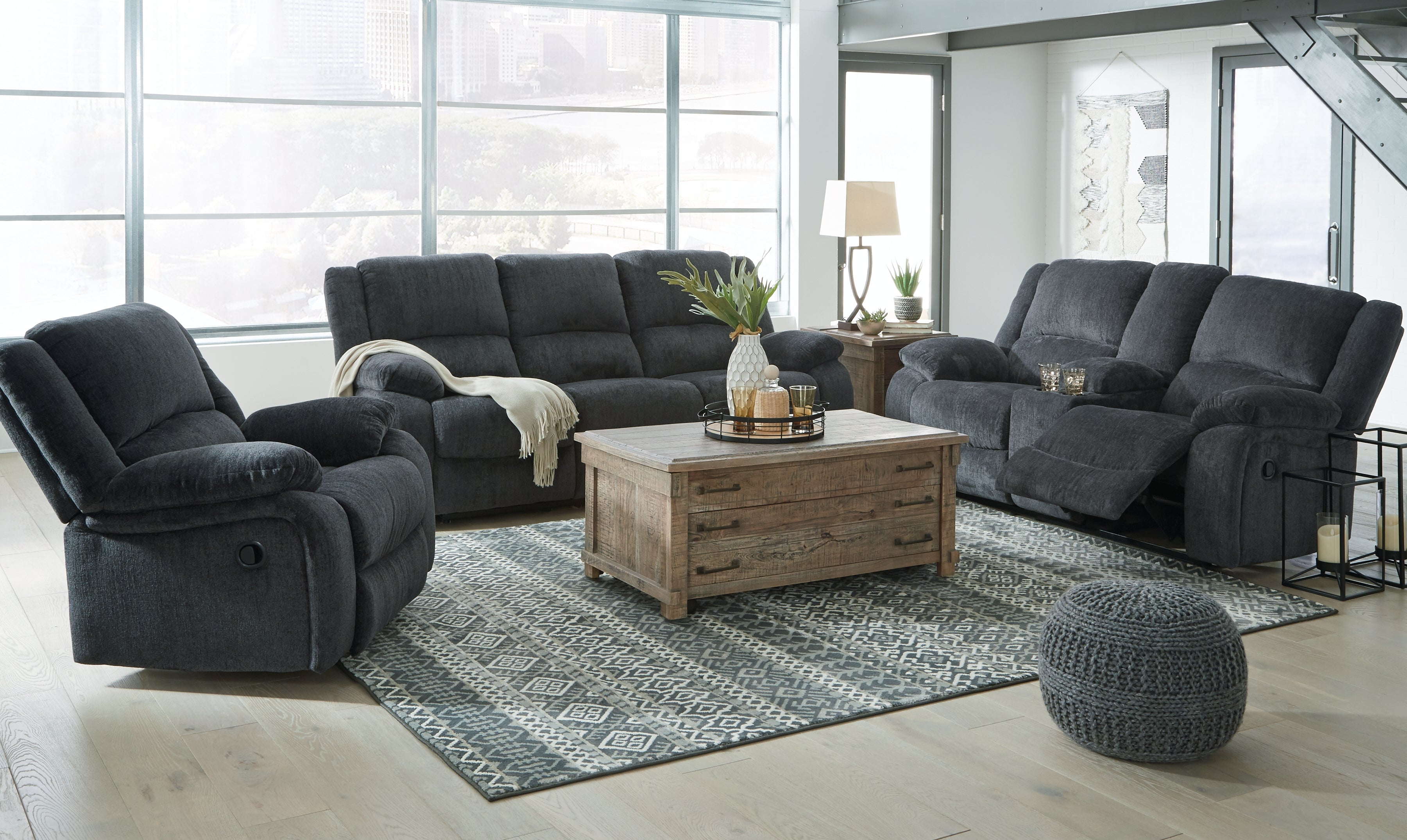Draycoll Slate Reclining Loveseat with Console and Recliner - 76504U7