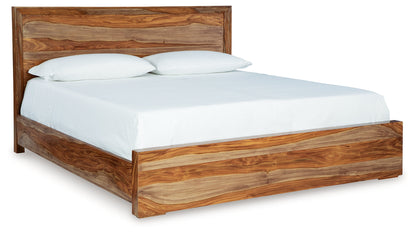 Dressonni California King Panel Bed with Mirrored Dresser in Brown - PKG018787