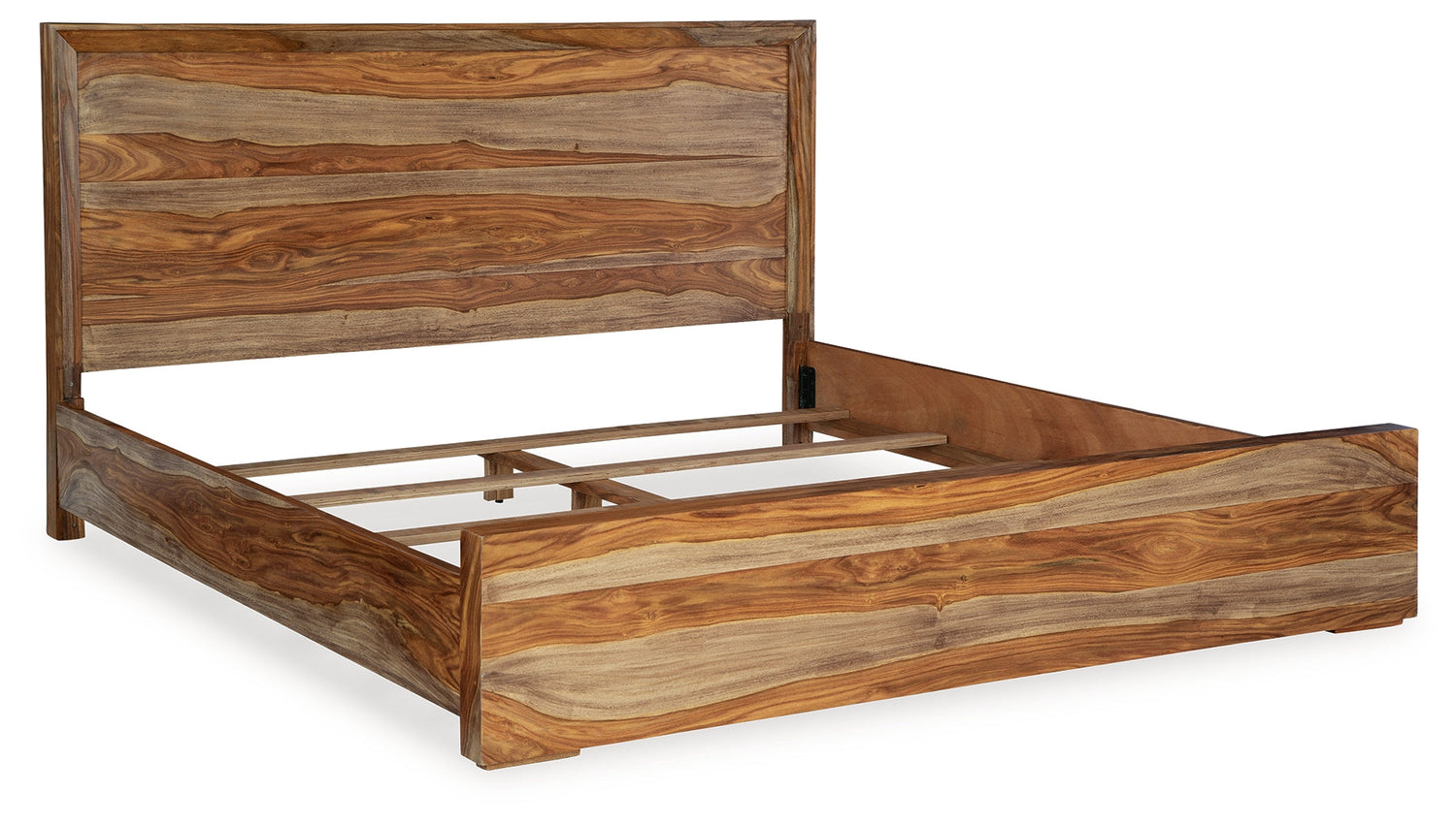 Dressonni California King Panel Bed with Mirrored Dresser in Brown - PKG018787