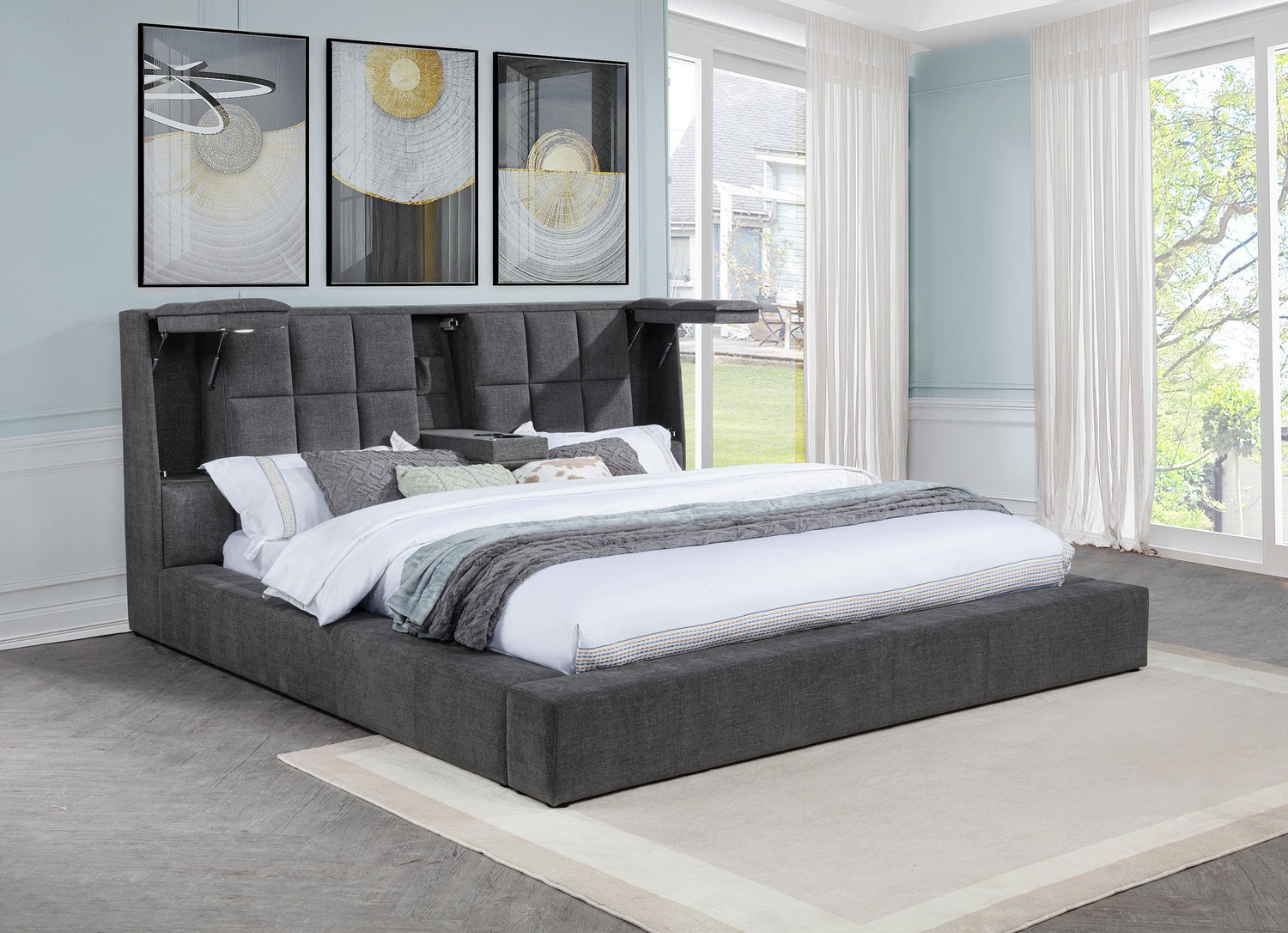 Dreux Upholstered Queen Panel Platform Bed Grey - 315948GRYQ