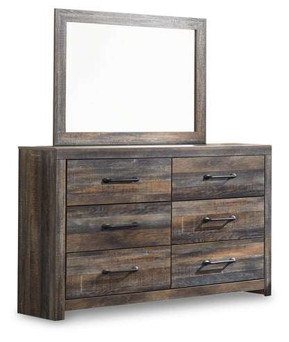 Drystan Full Bookcase Bed with 4 Storage Drawers with Mirrored Dresser, Chest and 2 Nightstands in Multi - PKG003345
