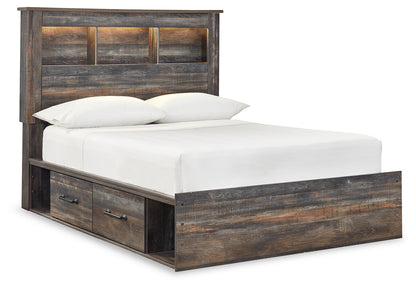Drystan Full Bookcase Bed with 4 Storage Drawers with Mirrored Dresser, Chest and 2 Nightstands in Multi - PKG003345