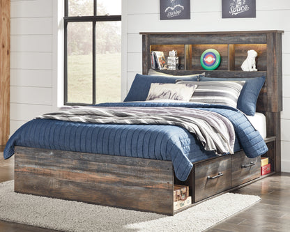 Drystan Full Bookcase Bed with 4 Storage Drawers with Mirrored Dresser, Chest and Nightstand in Multi - PKG003343