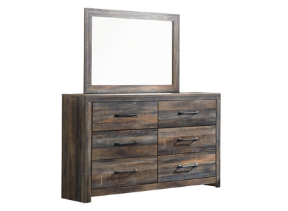 Drystan Full Panel Bed with 2 Storage Drawers with Mirrored Dresser, Chest and 2 Nightstands in Multi - PKG003374