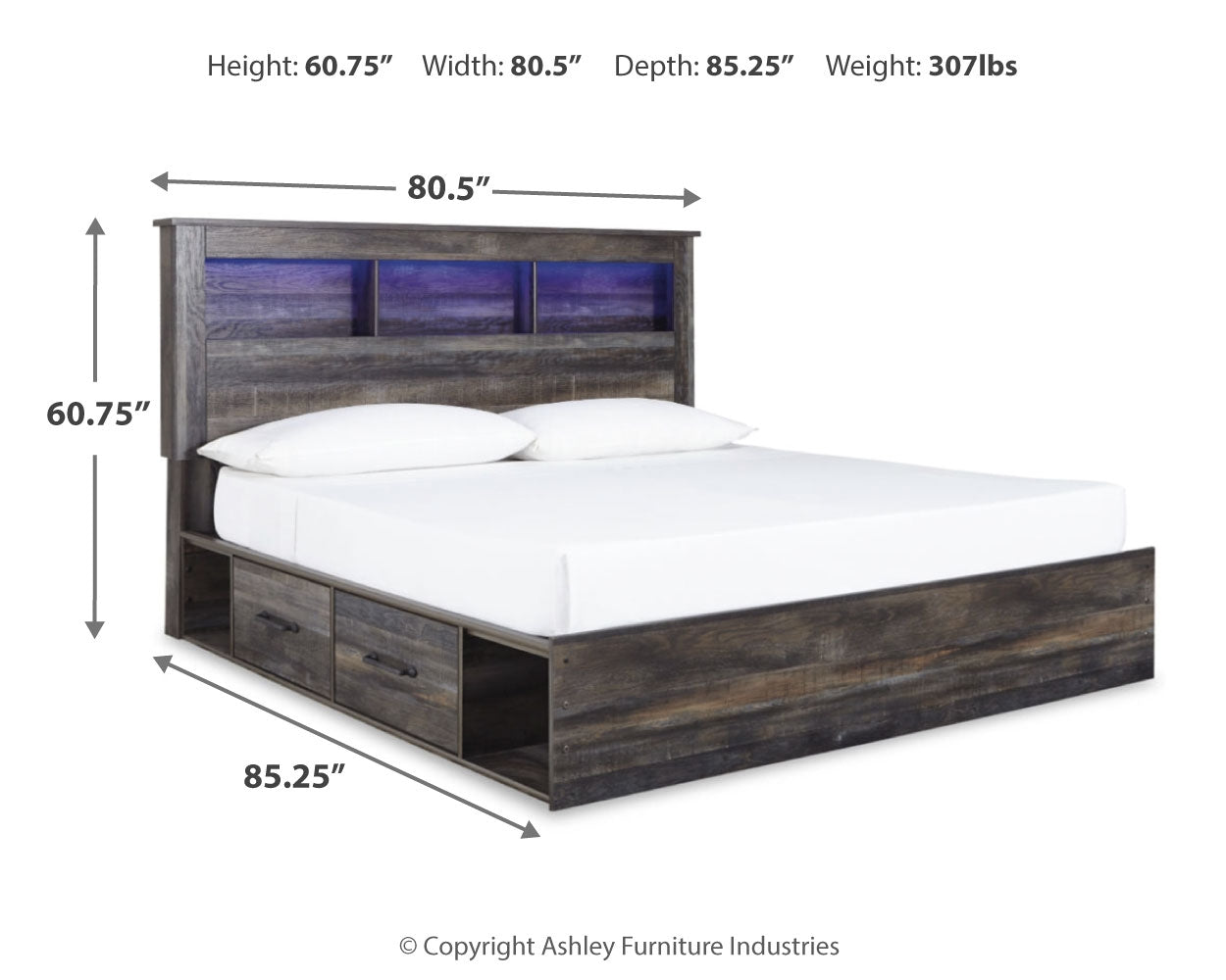 Drystan King Bookcase Bed with 4 Storage Drawers with Dresser in Multi from Ashley - Luna Furniture