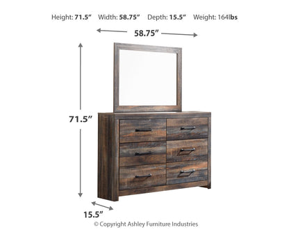 Drystan King Bookcase Bed with 4 Storage Drawers with Mirrored Dresser and 2 Nightstands in Multi - PKG003396