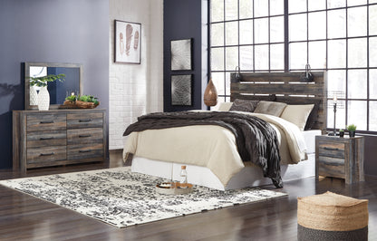Drystan Multi King Panel Headboard with Metal Frame, Dresser, Mirror, and Nightstand - B211B71