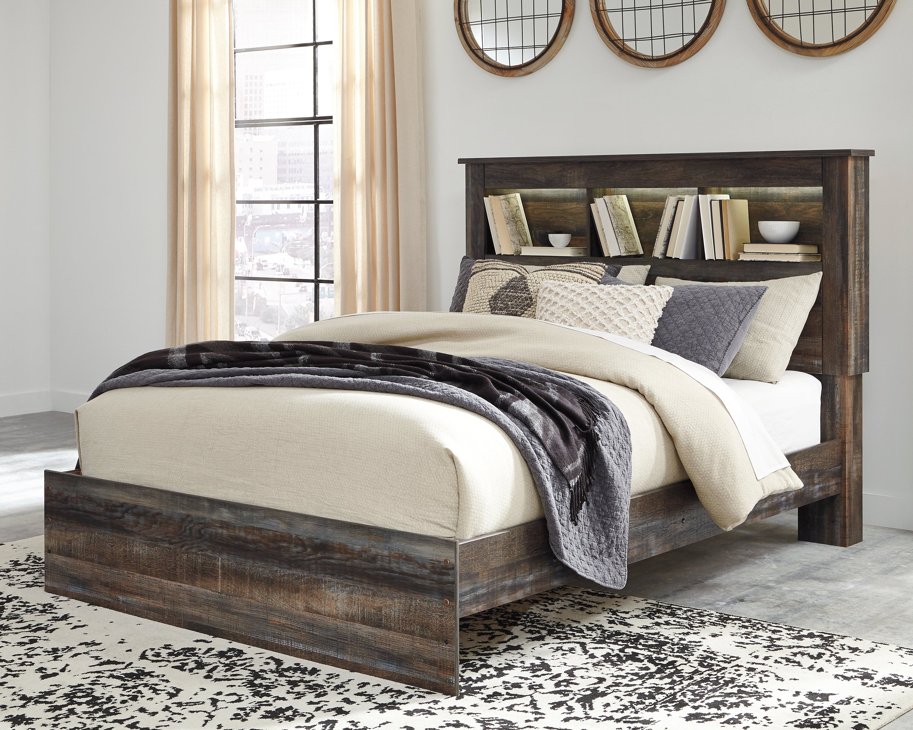Drystan Multi Queen Bookcase Bed, Dresser and 2 Nightstands - B211B87