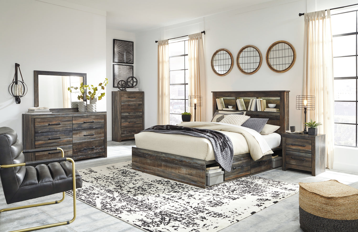 Drystan Multi Queen Bookcase Storage Bed, Dresser, Mirror and 2 Nightstands - B211B19