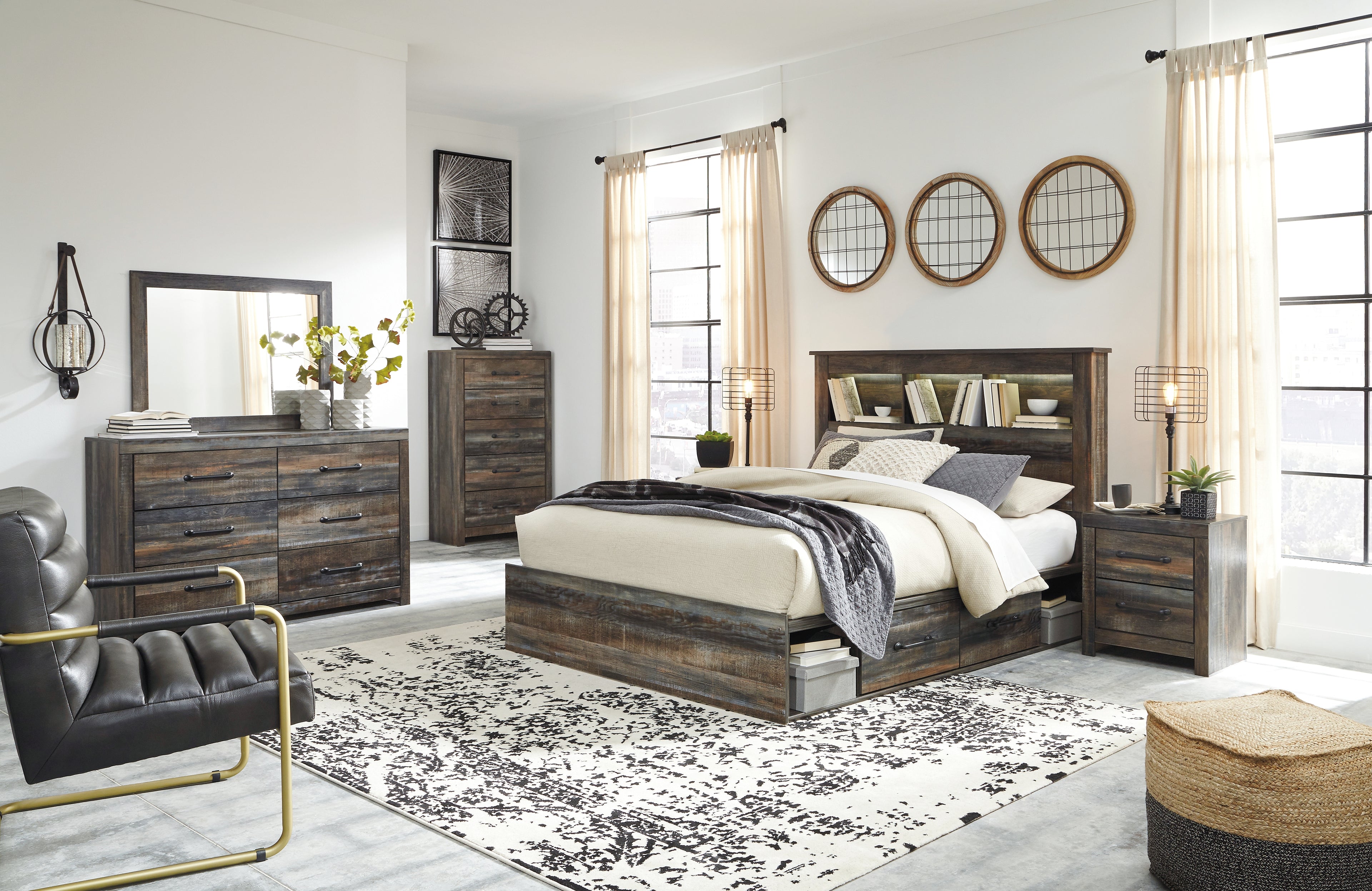 Drystan Multi Queen Bookcase Storage Bed, Dresser, Mirror and 2 Nightstands - B211B19