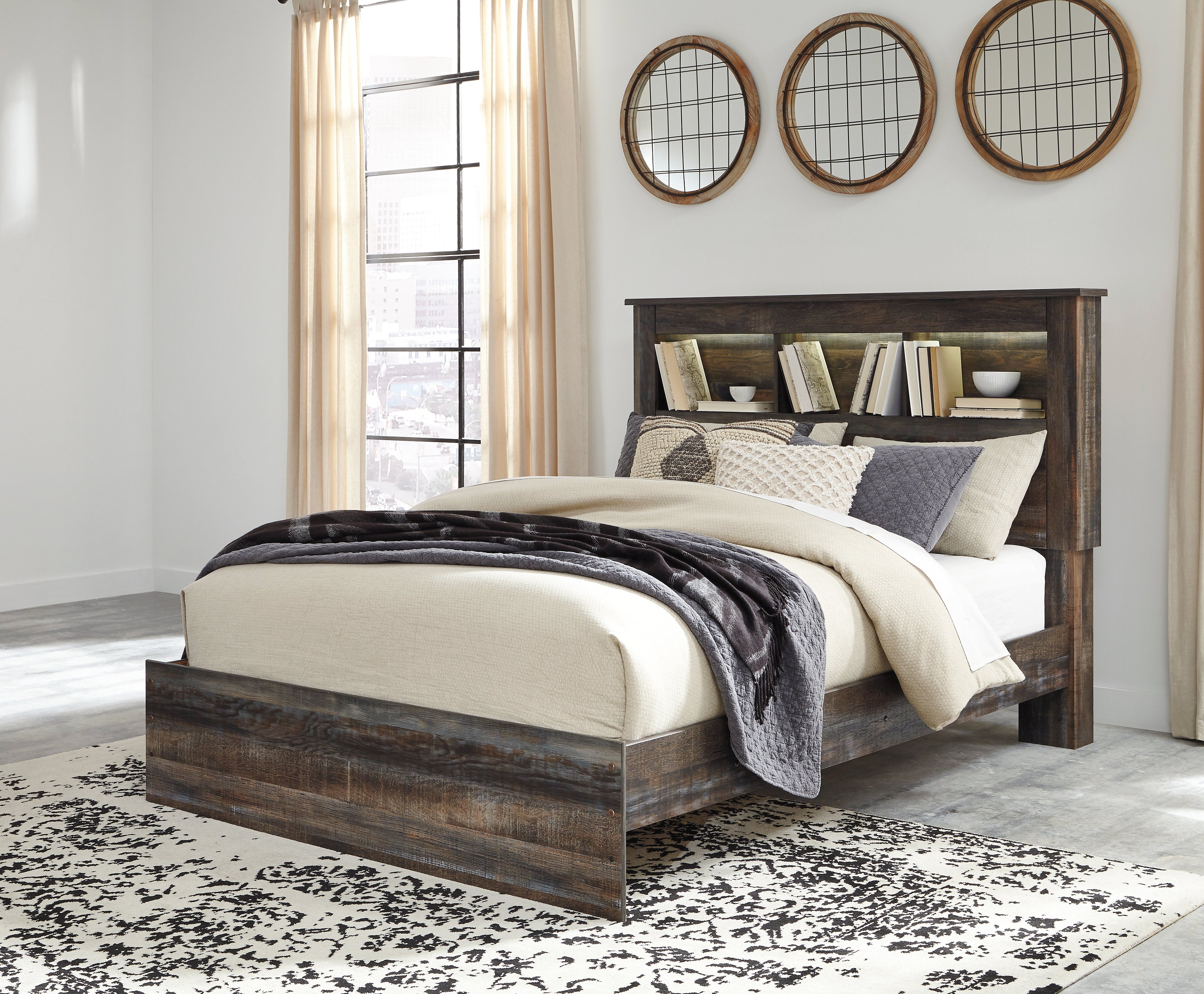 Drystan Queen Bookcase Bed, Dresser and Chest - B211B105