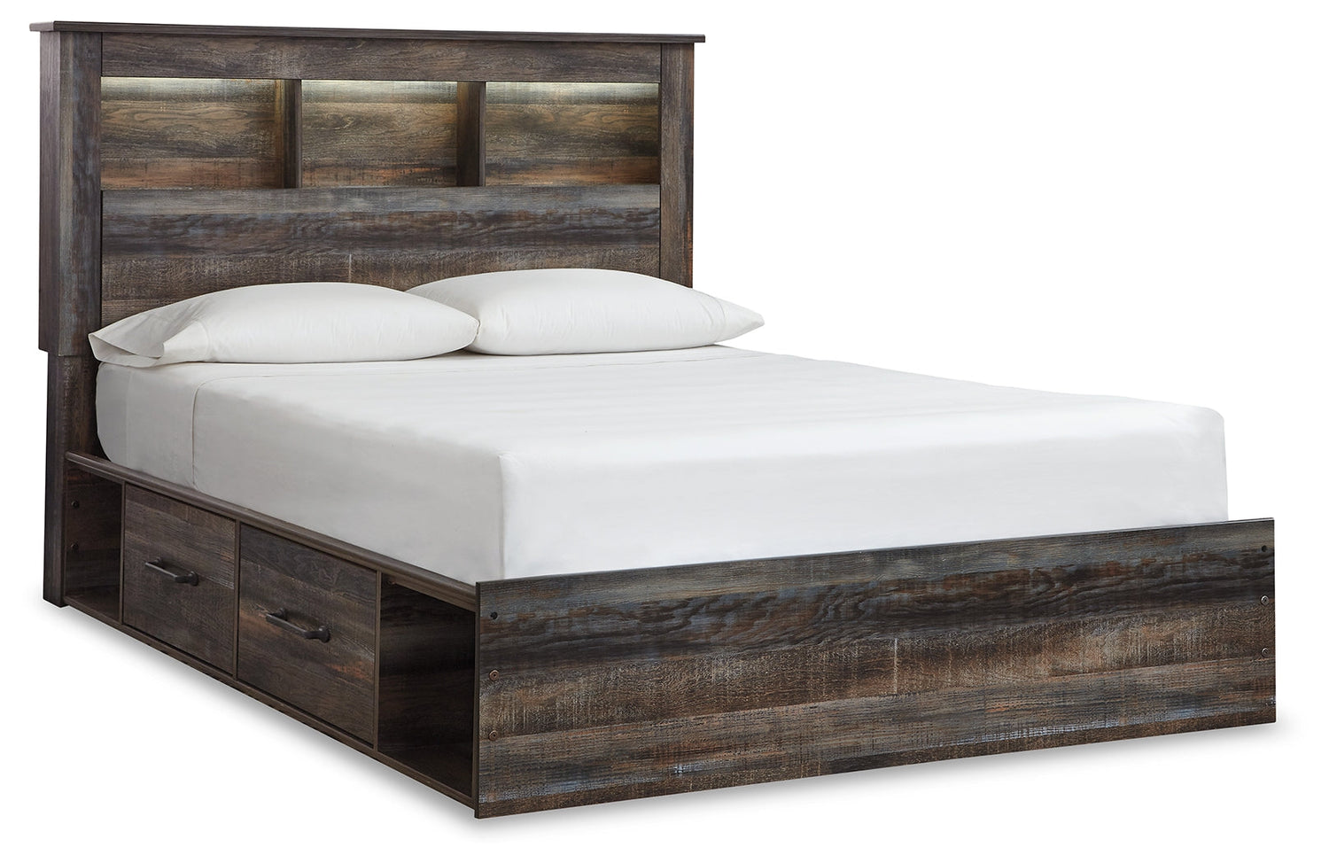 Drystan Queen Bookcase Bed with 2 Storage Drawers with Mirrored Dresser, Chest and 2 Nightstands in Multi from Ashley - Luna Furniture