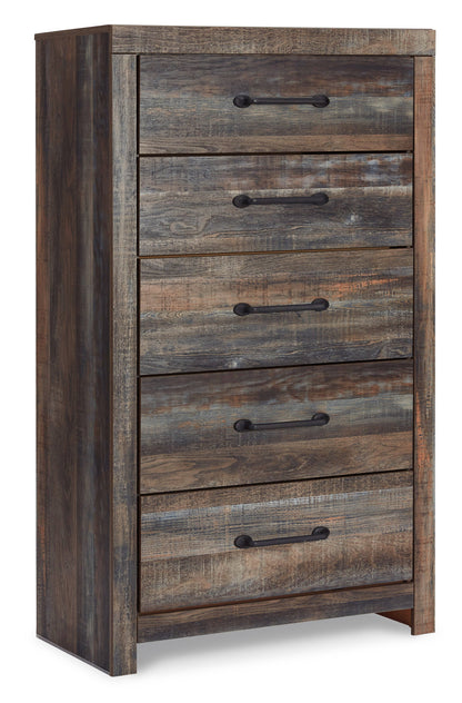 Drystan Queen Bookcase Bed with 2 Storage Drawers with Mirrored Dresser, Chest and Nightstand in Multi - PKG003244