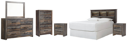 Drystan Queen/Full Bookcase Headboard Bed with Mirrored Dresser, Chest and 2 Nightstands in Multi from Ashley - Luna Furniture