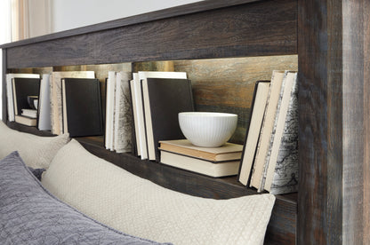 Drystan Queen/Full Bookcase Headboard Bed with Mirrored Dresser, Chest and 2 Nightstands in Multi from Ashley - Luna Furniture