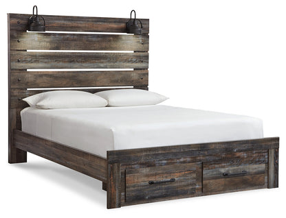 Drystan Queen Panel Bed with 2 Storage Drawers with Mirrored Dresser and Chest in Multi from Ashley - Luna Furniture