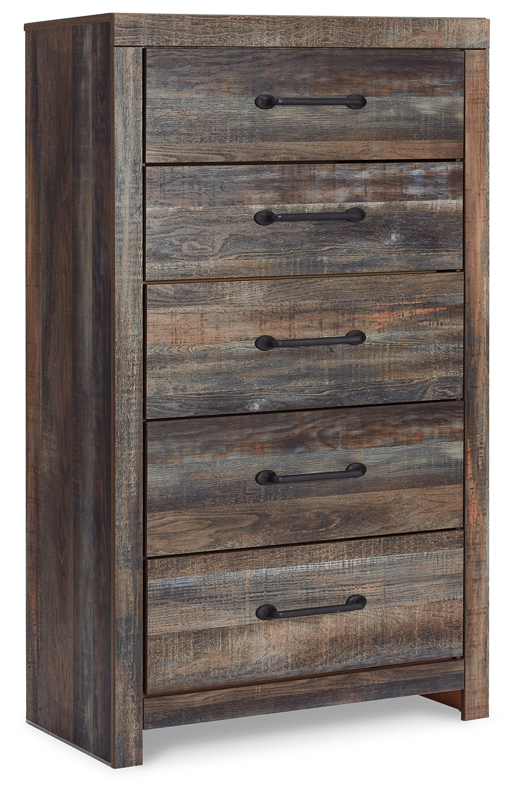 Drystan Queen Panel Bed with 2 Storage Drawers with Mirrored Dresser, Chest and Nightstand in Multi - PKG003172
