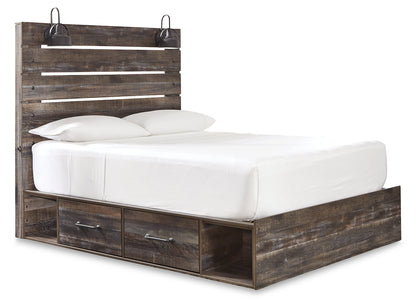 Drystan Queen Panel Bed with 4 Storage Drawers with Mirrored Dresser, Chest and 2 Nightstands in Multi - PKG007525