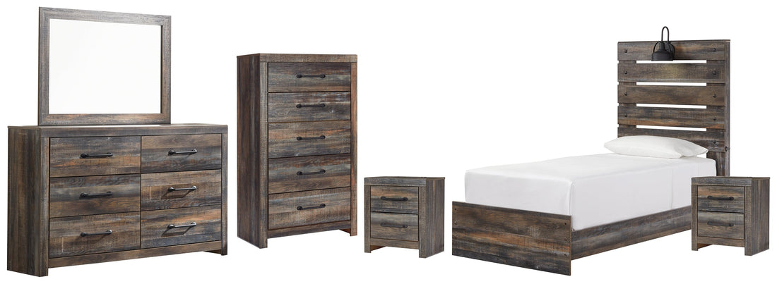 Drystan Twin Panel Bed with Mirrored Dresser, Chest and 2 Nightstands in Multi - PKG003227