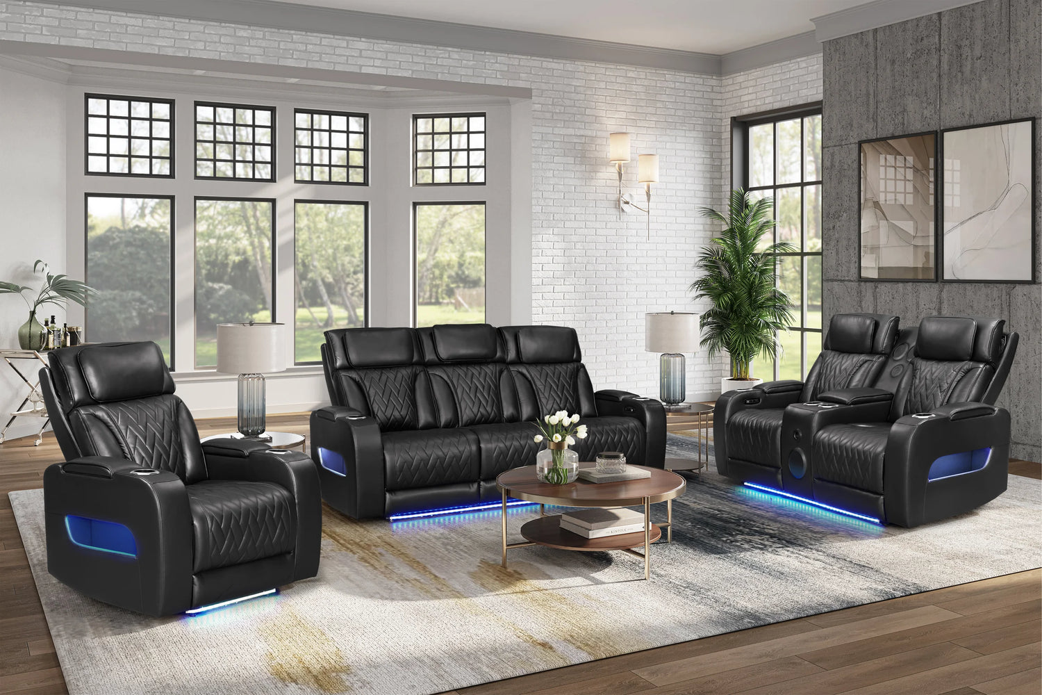 DUBAI 3PC Black Power Reclining Set - DUBAI BLACK