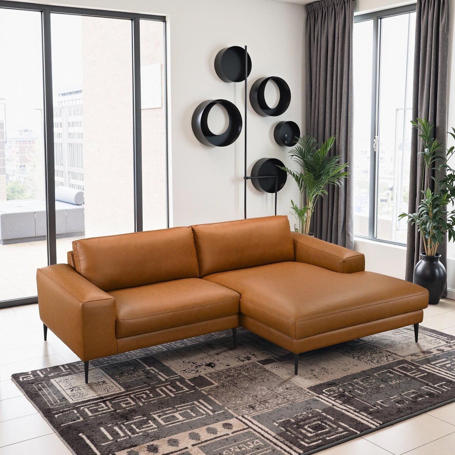 Easley Mid Century Modern Vegan Leather Wide-Arm Sofa - SEC00403702