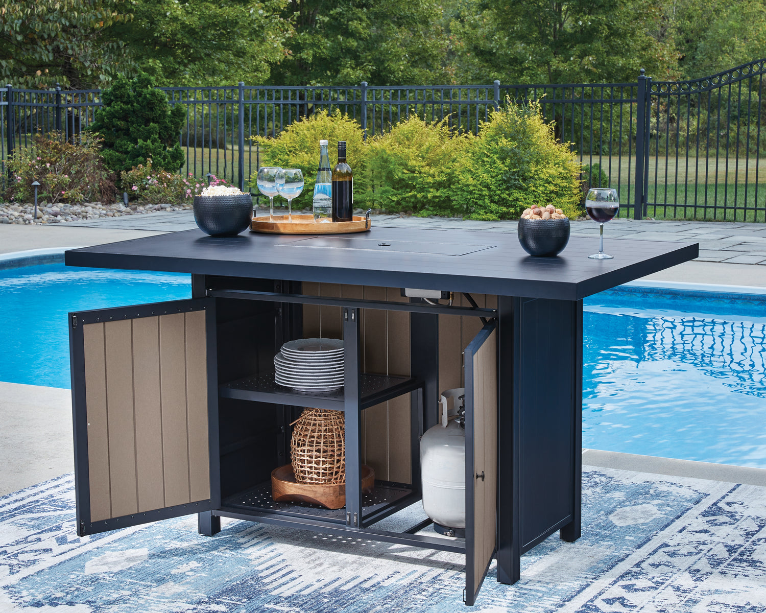 East Beach Blue Outdoor Bar Table with Fire Pit - PCP587-665