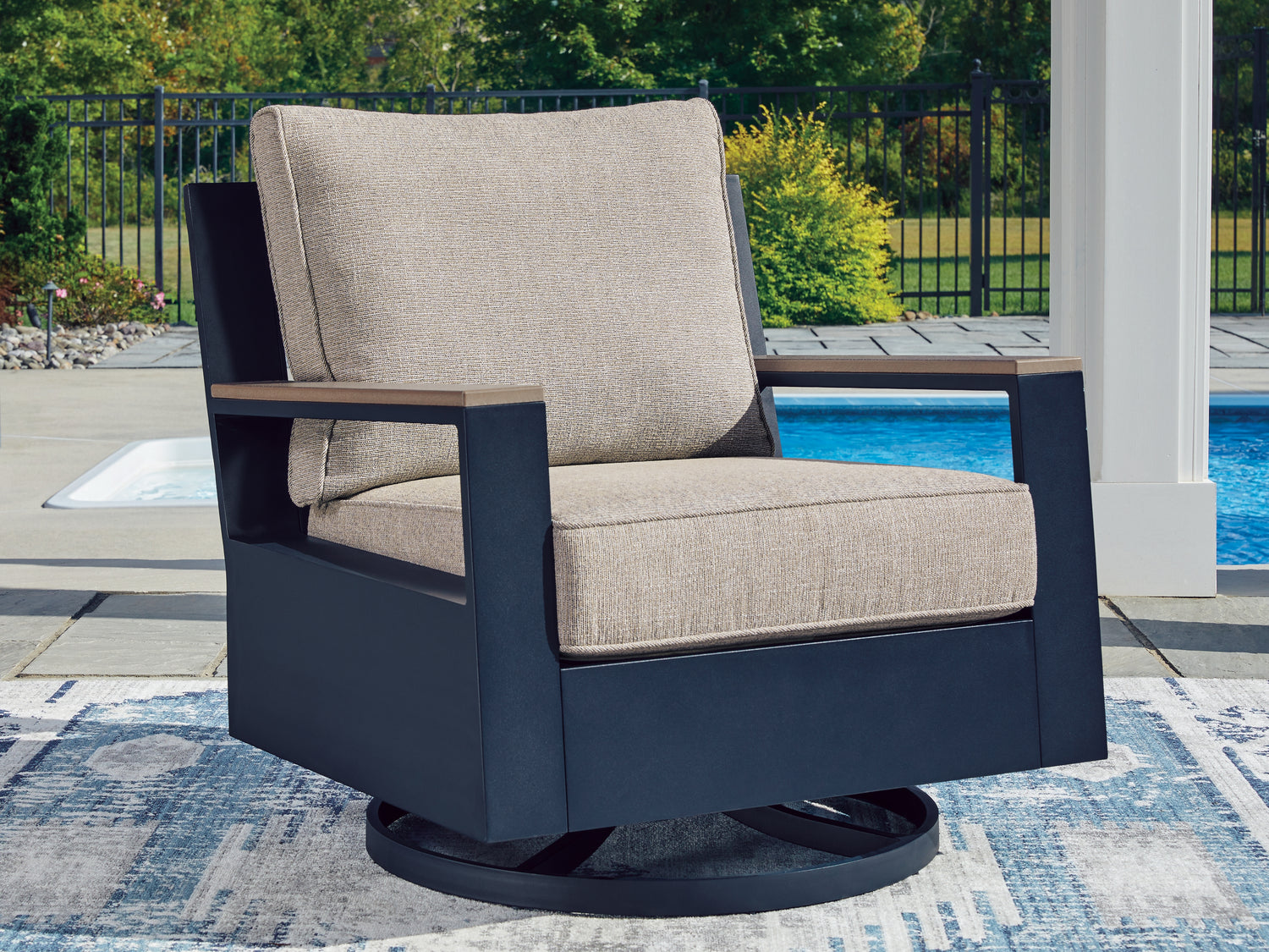 East Beach Blue Outdoor Swivel Glider Chair with Cushion - PCP587-821