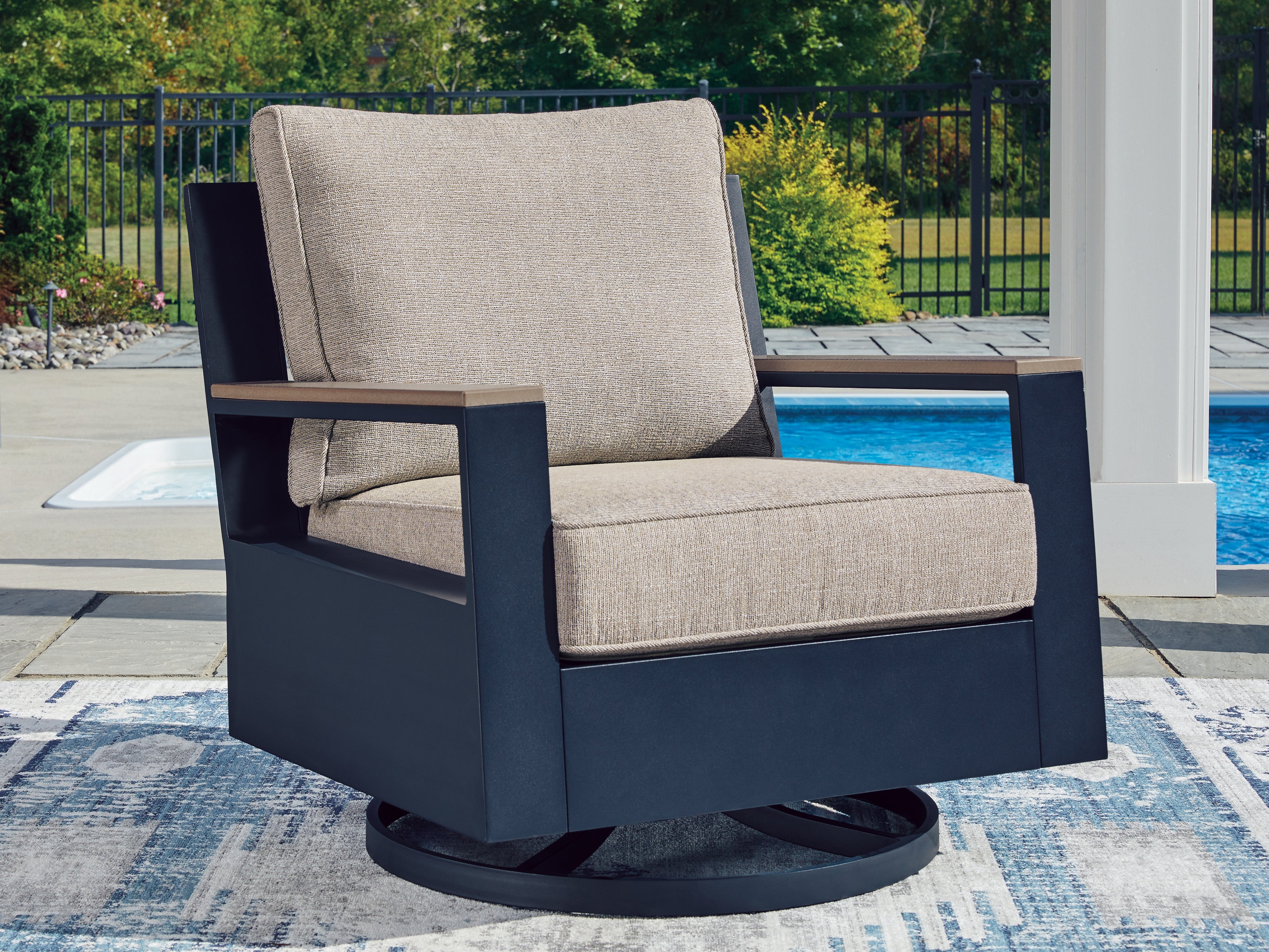 East Beach Blue Outdoor Swivel Glider Chair with Cushion - PCP587-821