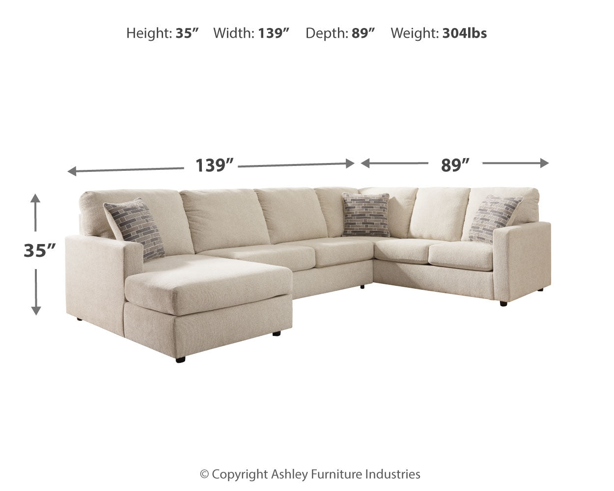 Edenfield 3-Piece Sectional with Ottoman in Linen from Ashley - Luna Furniture