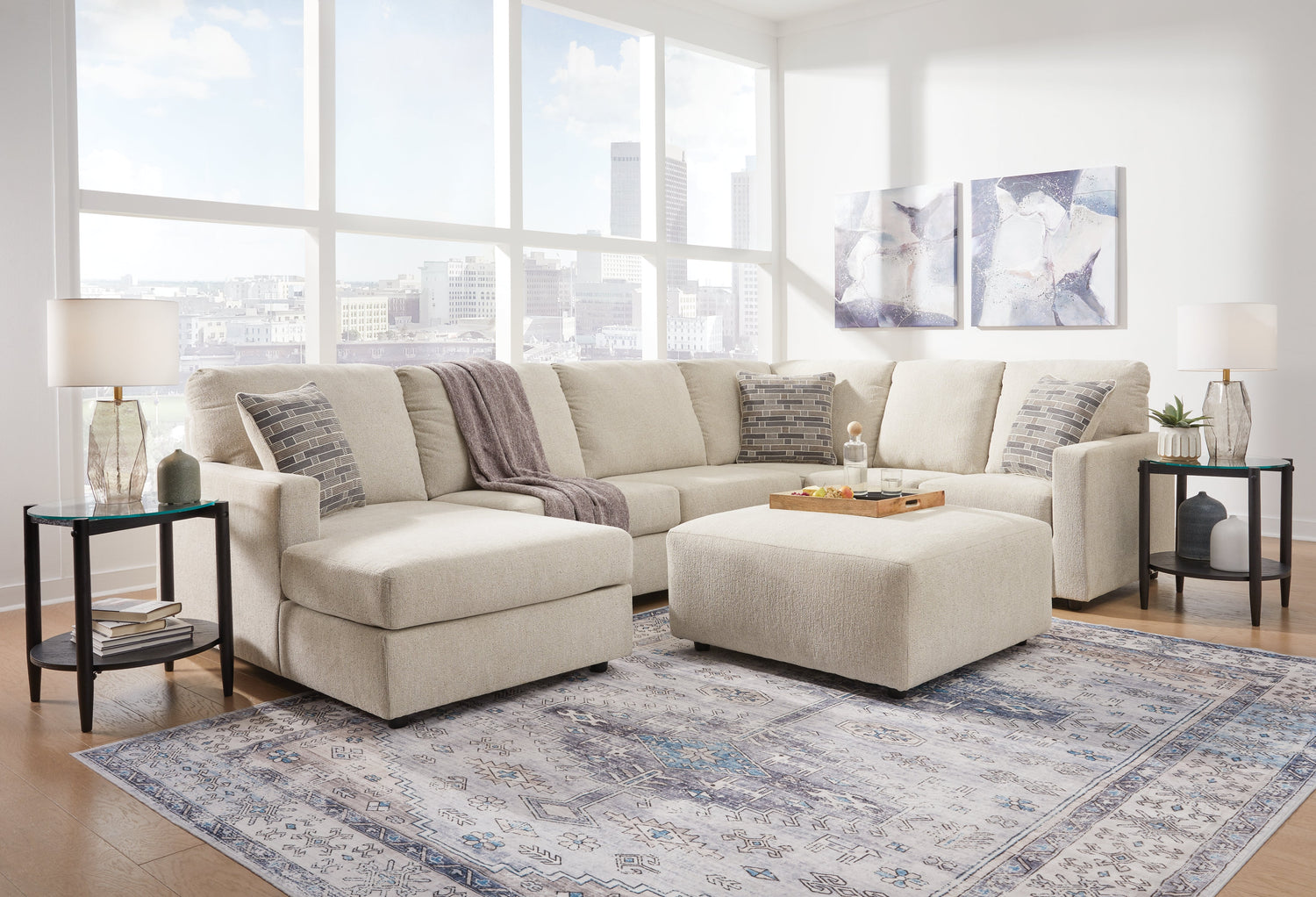 Edenfield 3-Piece Sectional with Ottoman in Linen from Ashley - Luna Furniture