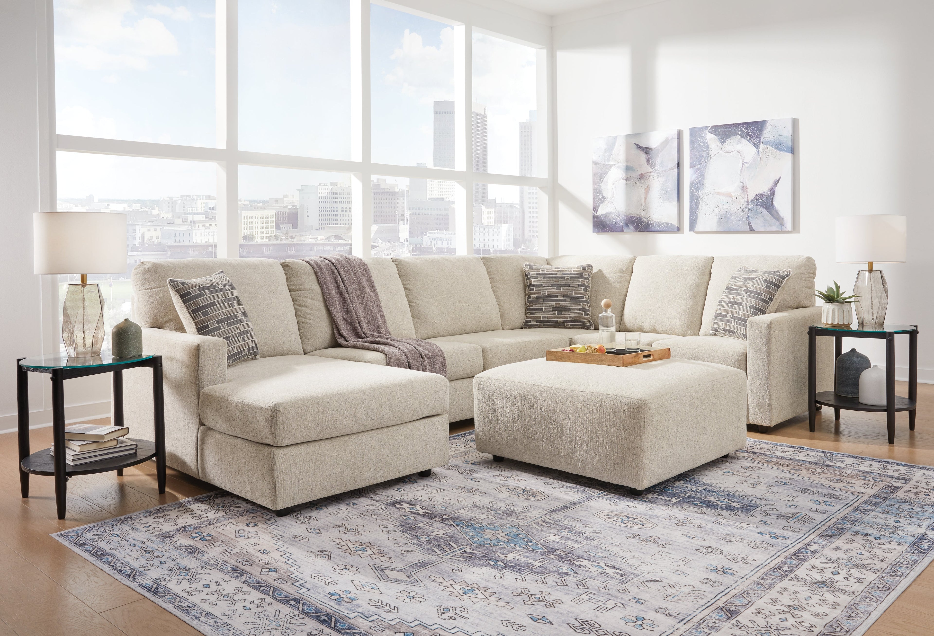 Edenfield 3-Piece Sectional with Ottoman in Linen from Ashley - Luna Furniture