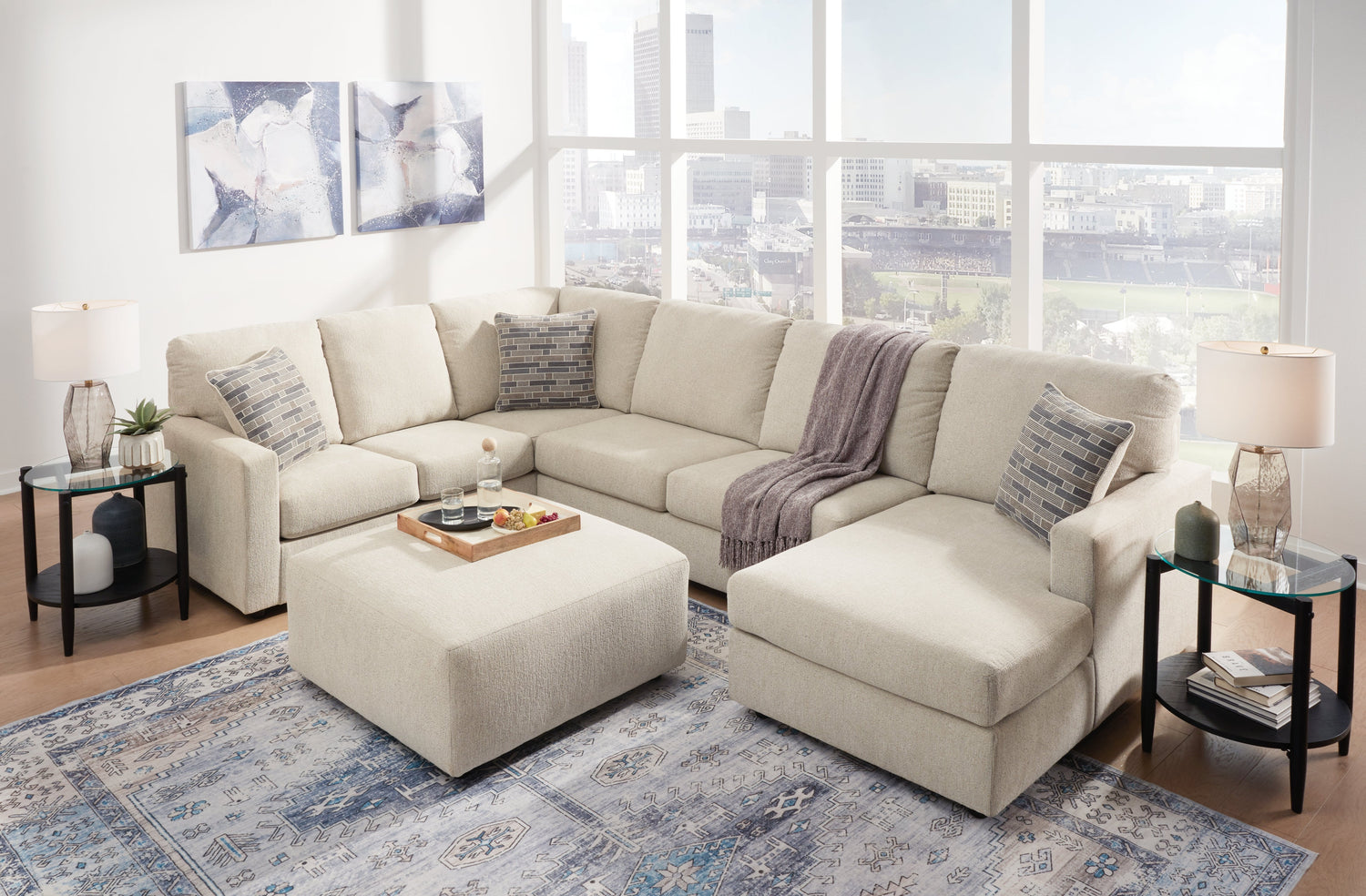 Edenfield 3-Piece Sectional with Ottoman in Linen from Ashley - Luna Furniture