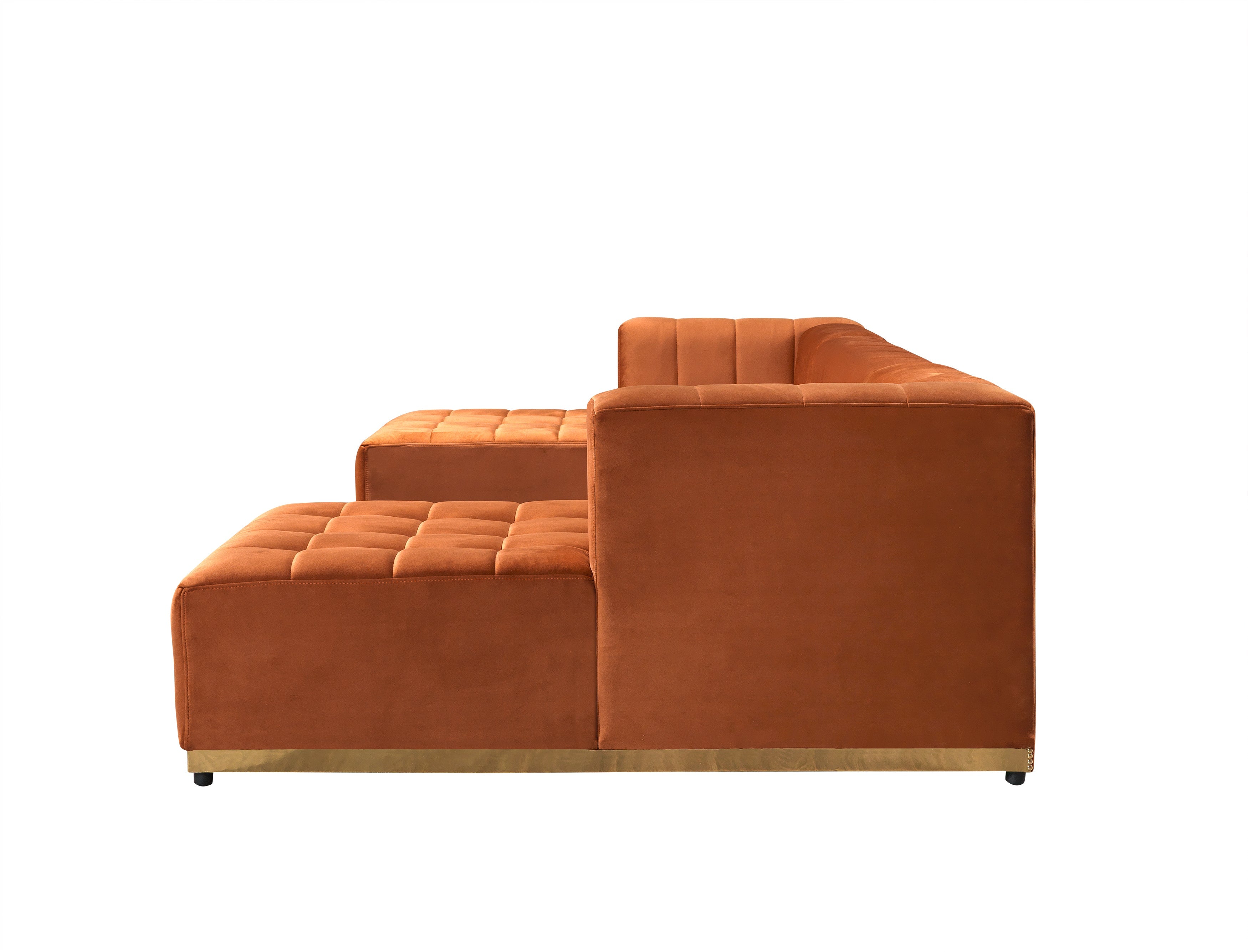 Elisha Orange Velvet Double Chaise 140" Sectional - ELISHAORANGE-SEC